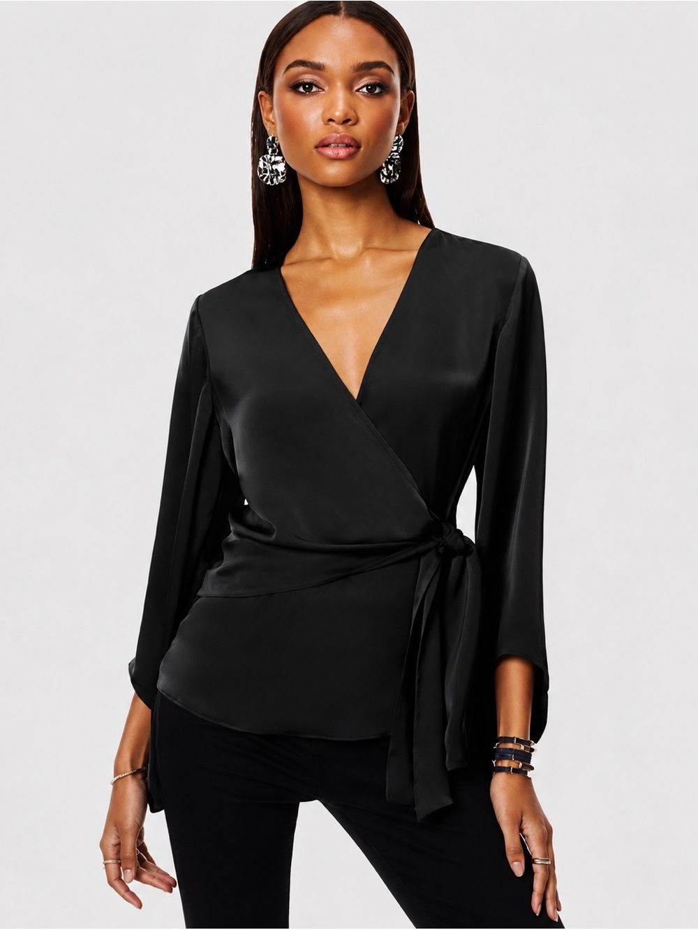 NWT - Ramy Brook Cassandra Wrap Blouse in Black - Size XXS (fits up to a S)
